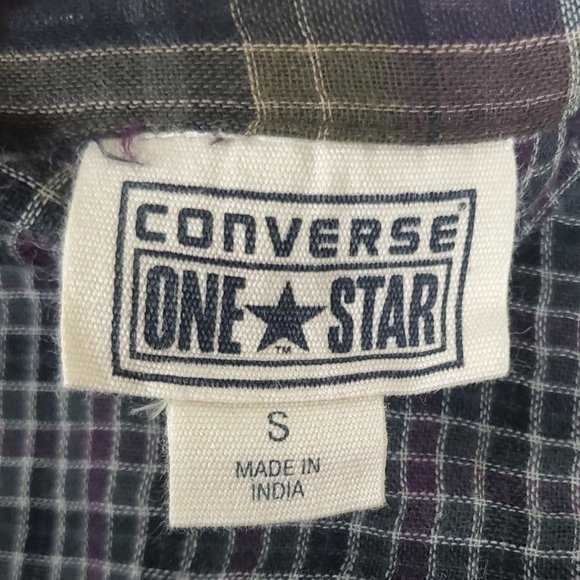 Converse Plaid Pleated Front Long Sleeve Button Down Shirt Women's Small - Picture 9 of 13